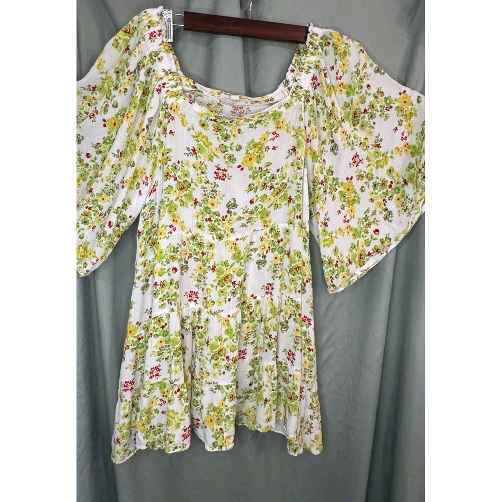 Womens 1X Plus Top Rayon Blousy Sleeve Tiered Flowy Ruffles Cold Shoulder Peasan